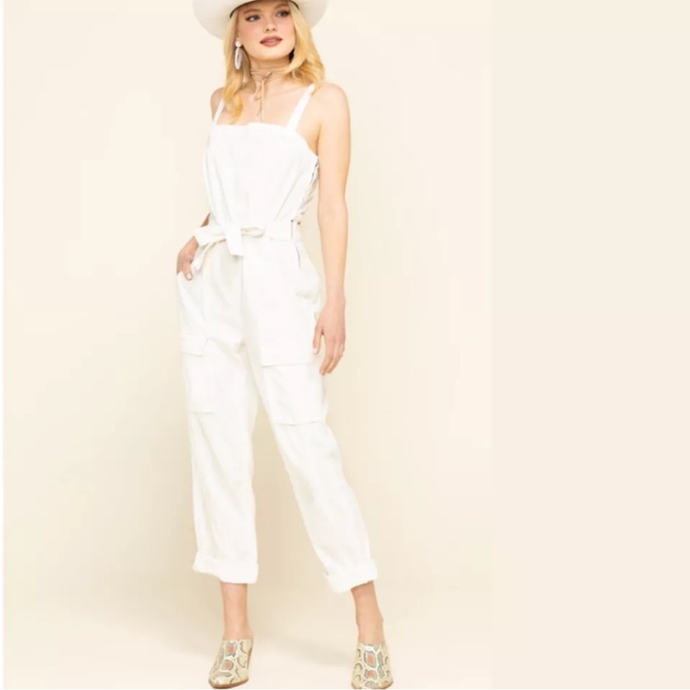 Free‎ People Go West Jean Denim Overall Jumpsuit Zinc White size small